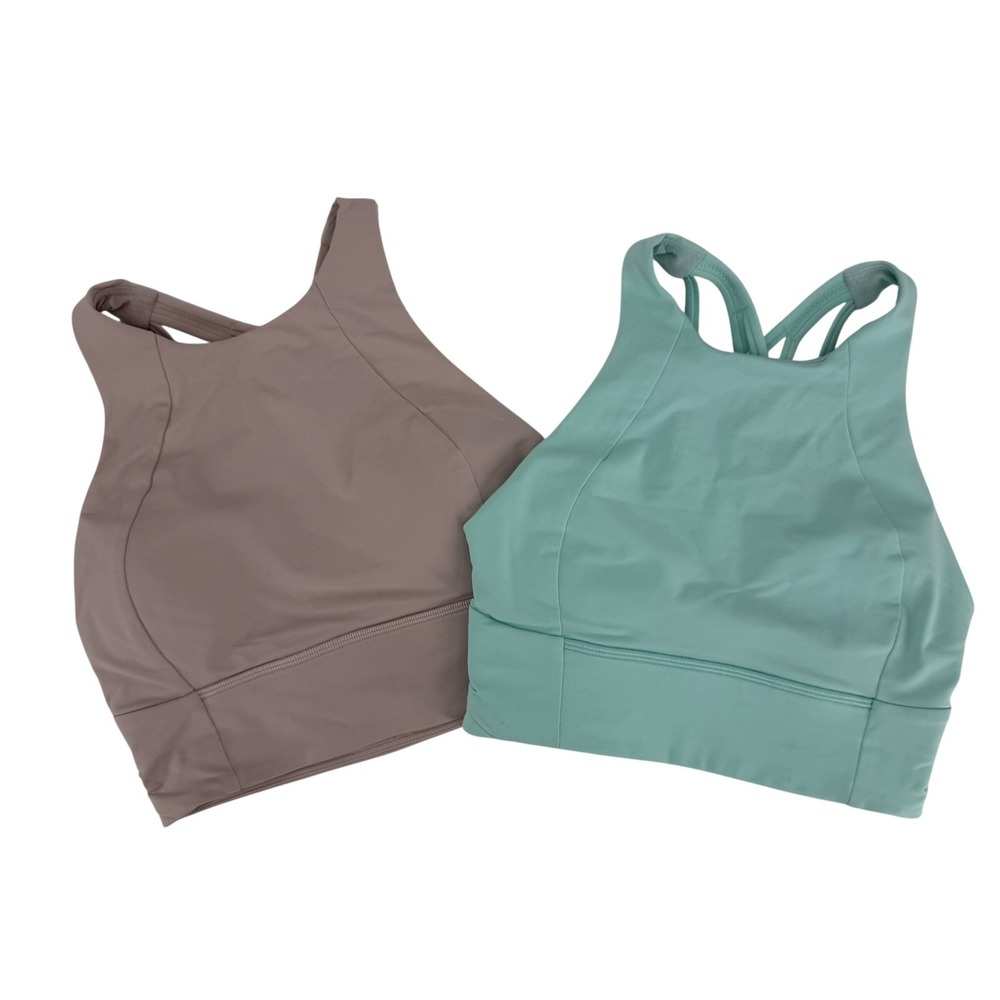 Lululemon Free To Be Serene High Neck Longline Sports Bra Set Smoky Blush Blue 4